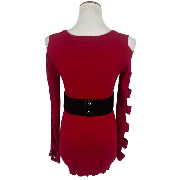 Vtg 90s Y2K F21 Red Angora Cold Shoulder Caged Ladder Sweater | Grunge Baddie S - Picture 13 of 16